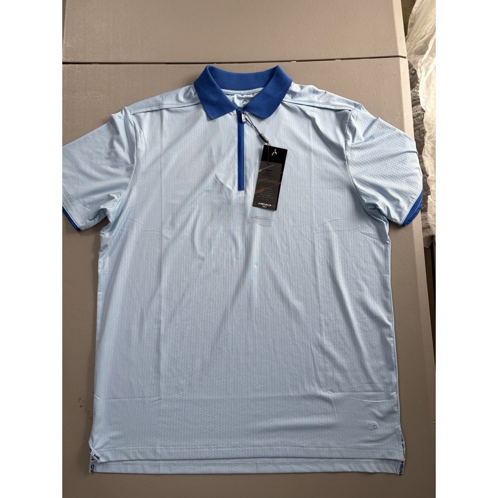 New HEAD Men's Large Polo Shirt Blue Quarter Zip UV Protection Tennis Golf - Picture 7 of 11